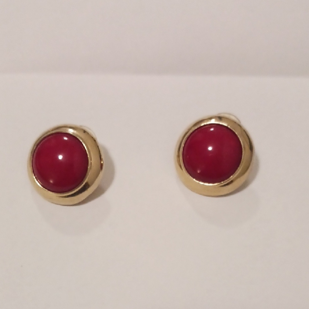 Chic Gold and Red Stud Earrings